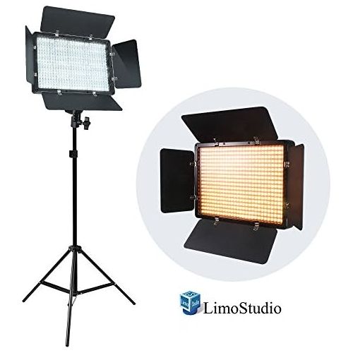  LimoStudio LED Barn Door Light Panel with Light Stand Tripod, Dimmable Brightness Control, Color Temperature Control by Color Filter Gel, Continuous Lighting Kit, AC Power Cord, Ph