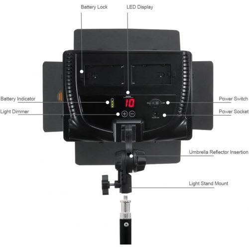  LimoStudio LED Barn Door Light Panel with Light Stand Tripod, Dimmable Brightness Control, Color Temperature Control by Color Filter Gel, Continuous Lighting Kit, AC Power Cord, Ph