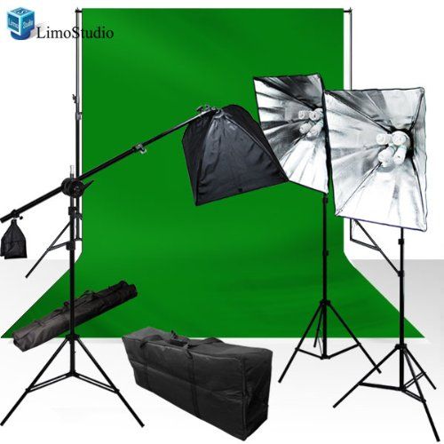  LimoStudio 1800 Watt Photo Studio Photography and Digital Video Continuous Lighting Kit with Green Chromakey 10 x 10 Photo Backdrop Background - 3 Light Stands, 3 Softboxes, 3 Ligh