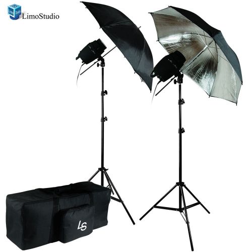  LimoStudio Photography Studio Flash Strobe Light Umbrella Lighting Kit - (2) 180W Flash Strobe Light, (2) Black  Silver Umbrella Lighting Reflector, (1) Exclusive Premium Carry Ba