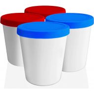 LIN Ice Cream Containers 4-Pack - 1Qt Reusable Round Storage Tubs for Homemade Ice Cream, Dessert, Gelato, Sorbet, 2 Red & 2 Blue Silicone Lids - Non-BPA Plastic Containers - Freez