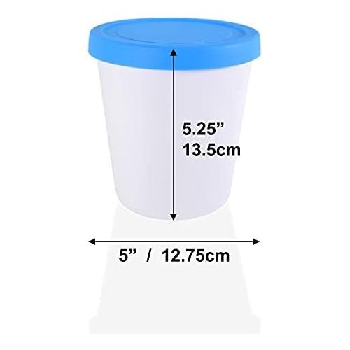  LIN Ice Cream Containers 4-Pack - 1Qt Reusable Round Storage Tubs for Homemade Ice Cream, Dessert, Gelato, Sorbet, 2 Red & 2 Blue Silicone Lids - Non-BPA Plastic Containers - Freez