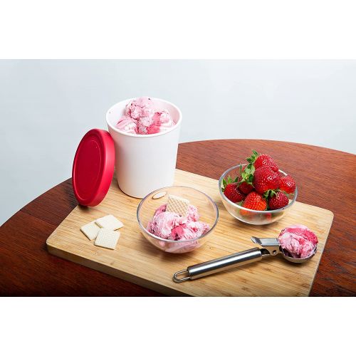  LIN Ice Cream Containers 4-Pack - 1Qt Reusable Round Storage Tubs for Homemade Ice Cream, Dessert, Gelato, Sorbet, 2 Red & 2 Blue Silicone Lids - Non-BPA Plastic Containers - Freez