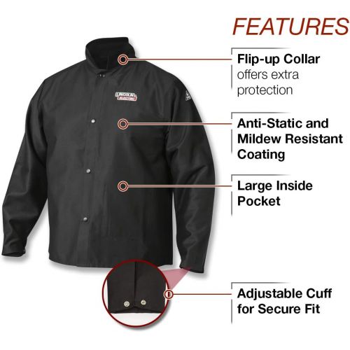  Lincoln Electric Premium Flame Resistant (FR) Cotton Welding Jacket | Comfortable | Black | Medium | K2985-M