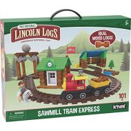 LINCOLN LOGS-Sawmill Express Train - 101 Parts - Real Wood Logs - Buildable Train Track-Ages 3+ - Best Retro Building Gift Set for Boys/Girls-Creative Construction Engineering-Pres
