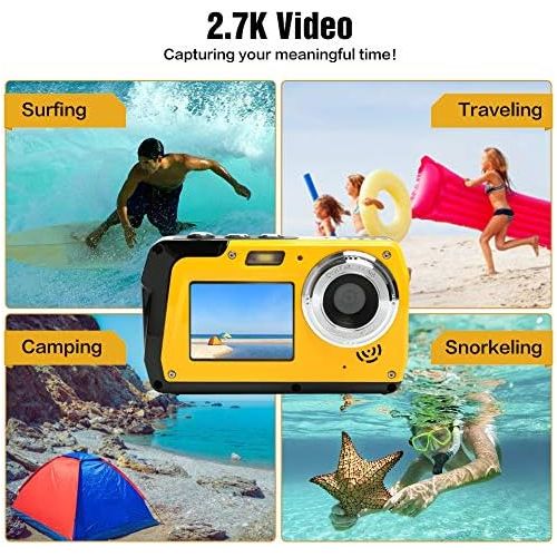  [아마존베스트]Lincom Underwater Camera Underwater Camera 2.7K Full HD 48.0MP Camera with Two Screens for Selfie Waterproof Camera for Swimming and Snorkelling