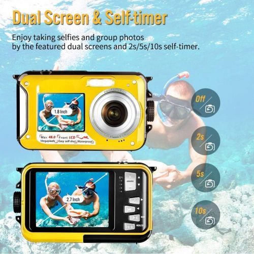  [아마존베스트]Lincom Underwater Camera Waterproof with Dual Screen 2.7K 48MP Underwater Camera Digital Waterproof for Snorkelling Selfie Camera