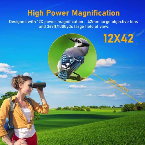  [아마존베스트]Lindafo 12x42 Binoculars for Adults - HD Low Light Night Vision - Compact Lightweight (1.05lb) - Powerful BAK4 Prism FMC Lens - Waterproof Binoculars for Bird Watching, Hunting, Sports -Ph