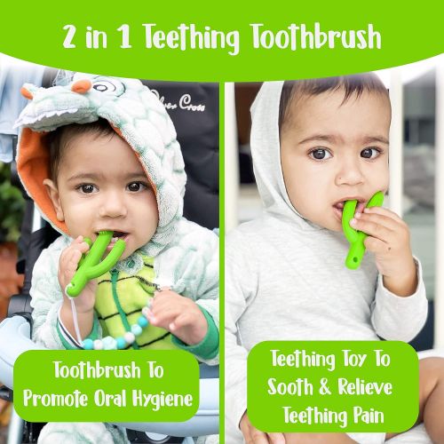  [아마존베스트]Nibblit Cactus Baby Teething Toy Toothbrush | Self-Soothing Pain Relief Teether Training Toothbrush for Babies, Toddlers, Infants, Boy and Girl | BPA Free | 0-12 Months | Green