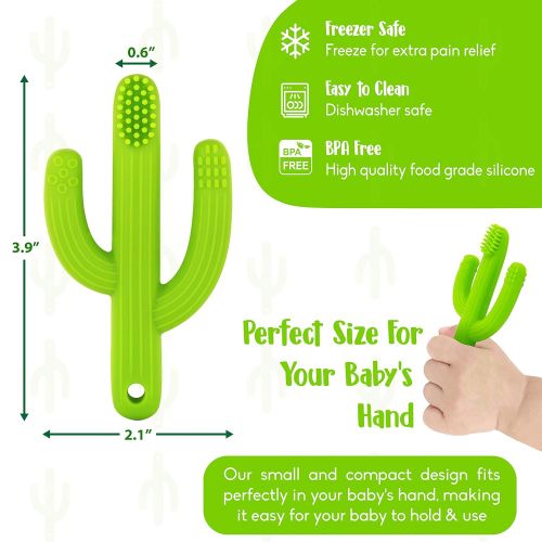  [아마존베스트]Nibblit Cactus Baby Teething Toy Toothbrush | Self-Soothing Pain Relief Teether Training Toothbrush for Babies, Toddlers, Infants, Boy and Girl | BPA Free | 0-12 Months | Green