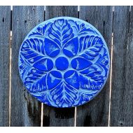 /LindasYardArt Blue floral concrete wall hanging, stepping stone, yard art, garden decor, fence art