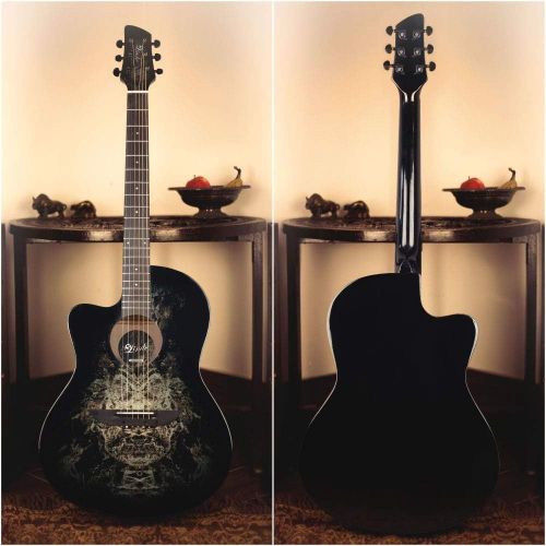  [아마존베스트]Lindo Gitarren Lindo 933C Alien Left Handed Acoustic Guitar with Accessory Kit (Gig Bag, Stand, Strings, Strap, 10 Picks, DVD, Clip-On Tuner) - Black