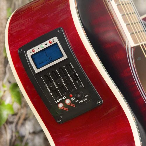  [아마존베스트]Lindo Gitarren Lindo Original Regular Body Electro Acoustic Guitar with Preamp LCD Tuner, Gig Bag, Glossy Red