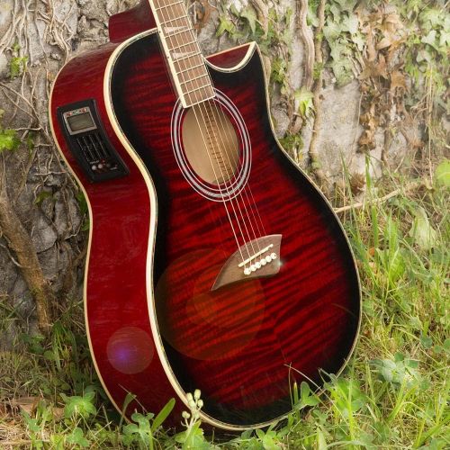  [아마존베스트]Lindo Gitarren Lindo Original Regular Body Electro Acoustic Guitar with Preamp LCD Tuner, Gig Bag, Glossy Red