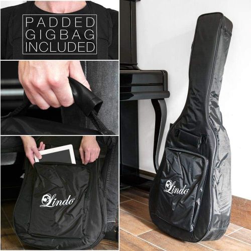  [아마존베스트]Lindo Gitarren Lindo Original Regular Body Electro Acoustic Guitar with Preamp LCD Tuner, Gig Bag, Glossy Red