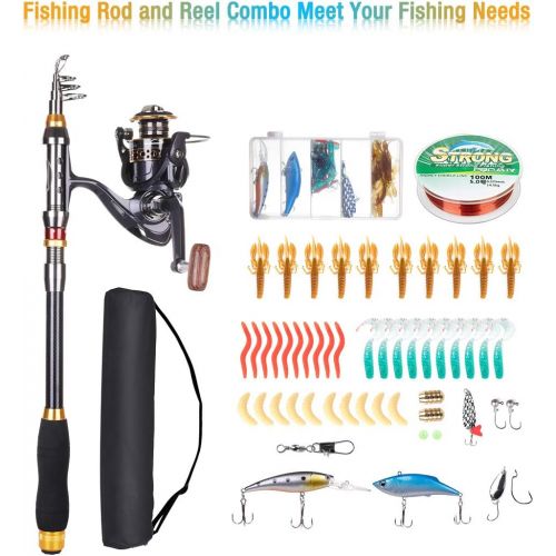  LineRike Fishing Rod and Reel Combos, Carbon Fiber Telescopic Fishing Pole with Spinning Reel,Line,Lure,Hooks,Carrier Bag Portable Travel Fishing Rod for Youth Adults Men Beginner