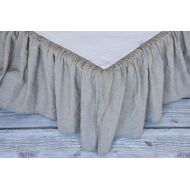 BEALINEN Linen Bed Skirt with Ruffles Stone Washed Softened European Linen Queen Size Deep Flax Gray Color
