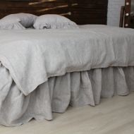 Linen Bed Skirt with Gathered Ruffles and Cotton Decking - Natural Linen Oatmeal, White, Grey, Pink, Blue Colors