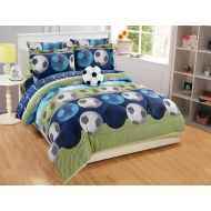 Linen Plus Twin Size 6pc Comforter Set for Boys/Teens Soccer Green Blue Black White New