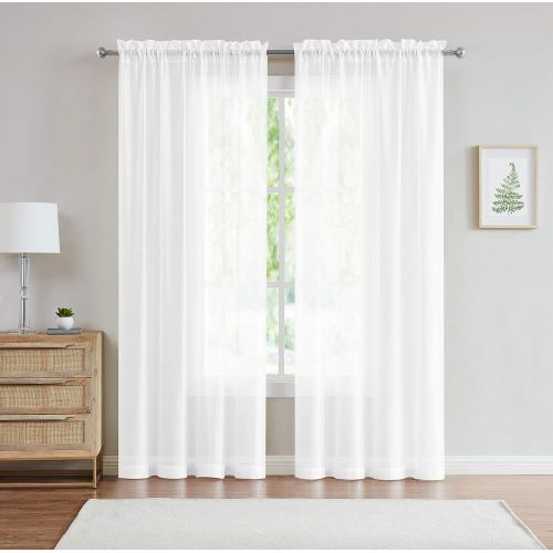  [아마존베스트]LinenZone Jane - Semi-Sheer Window Valance (54 x 18) - Elegant Home Decor Window Treatments - Add to Window Curtains for Enhanced Effect (1 Valance 54 W x 18 L, White)