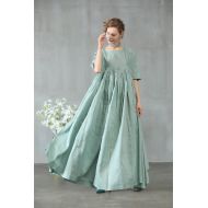 /Linennaive maxi linen dress in aqua green, ruffle dress, princess linen dress, loose fitting dress, oversized dress, wedding dress, cocktail dress