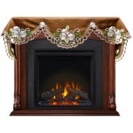 Linens, Art and Things Embroidered Fireplace Mantel Scarf with White Daisy on Brown Linen and Cut Work 19 x 90