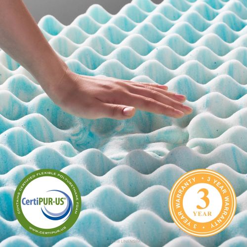  Linenspa 3 Inch Convoluted Gel Swirl Memory Foam Mattress Topper - Promotes Airflow - Relieves Pressure Points - King