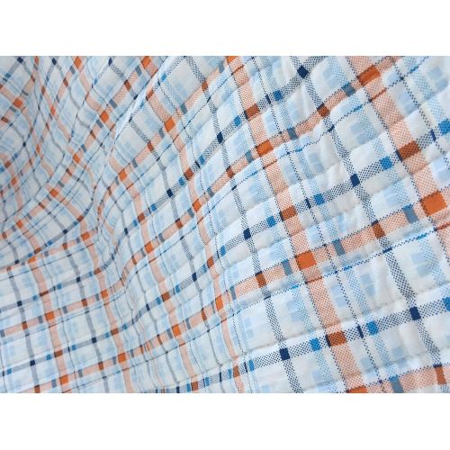  Linenspa Cozy Line Home Fashions Bennett Quilt Bedding Set, Navy Orange Grid Striped Print 100% Cotton Reversible Coverlet Bedspread for Boy/Men/Him (Navy/Orange, Twin - 2 Piece)