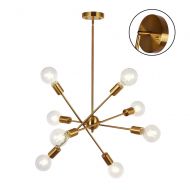 Lingkai Sputnik Chandelier Lighting Modern 8-Light Pendant Light Brushed Brass Chandelier Kitchen Island Light Vintage Ceiling Light Fixture