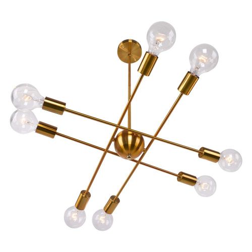  Lingkai Sputnik Chandelier Lighting Modern 8-Light Pendant Light Brushed Brass Chandelier Kitchen Island Light Vintage Ceiling Light Fixture