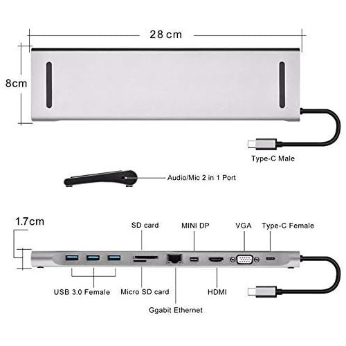  Ling-mi Multiport USB C Universal Docking Station 11 in 1 Type C Charger with HDMIVGAMini DPSDTFRJ45USB 3.0AudioUSB-C Female Converter for MacBook ProGoogle Pixel & More U