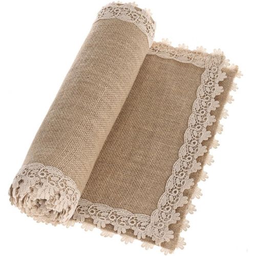  Lings moment 12x84 Inch Burlap Cream Lace Hessian Table Runners Jute Thanksgiving Table Decor Rustic Country Barn Wedding Party Decoration Farmhouse Decor