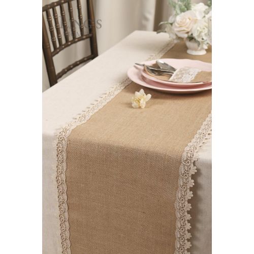  Lings moment 12x84 Inch Burlap Cream Lace Hessian Table Runners Jute Thanksgiving Table Decor Rustic Country Barn Wedding Party Decoration Farmhouse Decor
