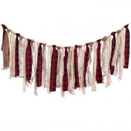 Lings moment Red Buffalo Plaid Fabric Lace Rag Tie Banner, Fall Farmhouse and Thanksgiving Christmas Decorations, Rustic Wedding Garland, Shabby Chic Banner, 4FT (Red+Black+White+K