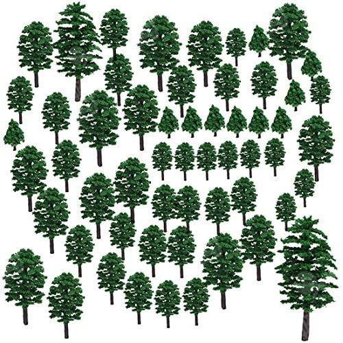  [아마존베스트]Lingxuinfo 57Pcs Mixed Model Trees Model Train Scenery Model Scenery with No Stands Fake Trees for Projects, DIY Scenery Landscape Building Model (Green)