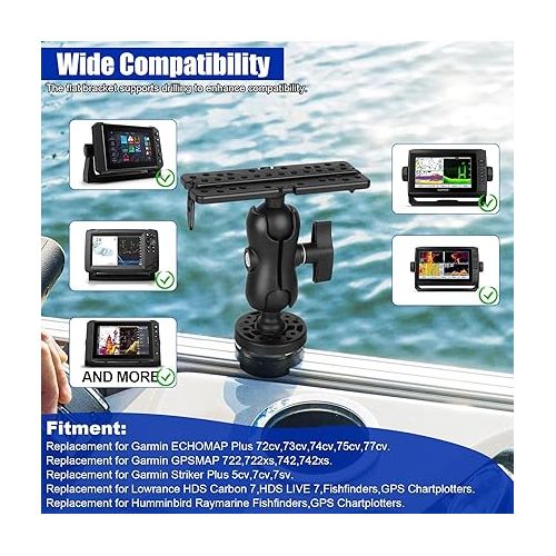  Fish Finder Mount Base, Marine Electronic Fish Finder Mount, Ball-Mount Fish Finder Bracket, 360° Rotation Fish Finder Holder, Universal Kayak Mounting Plate, Fish Finder Accessories for Boat Yacht