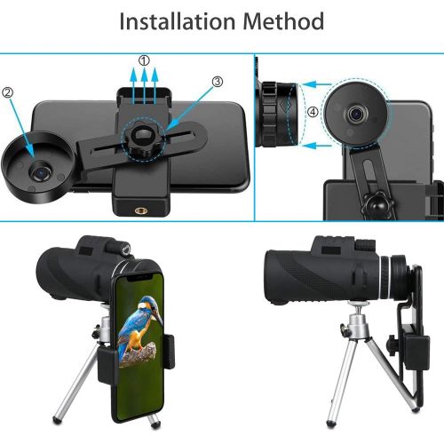  Linkstyle 40X60 HD Monocular Telescope with Phone Clip&Tripod, High Power Zoom Monocular Scope with Waterproof BAK4 Prism Lens for Adults Bird Watching Concert Fishing Hunting