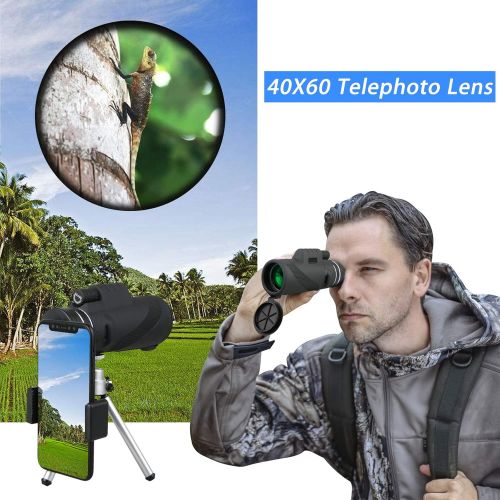  Linkstyle 40X60 HD Monocular Telescope with Phone Clip&Tripod, High Power Zoom Monocular Scope with Waterproof BAK4 Prism Lens for Adults Bird Watching Concert Fishing Hunting