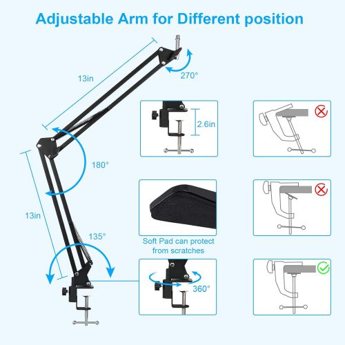  Linkstyle Microphone Stand, Adjustable Suspension Boom Scissor Arm Stand with 3/8 to 5/8 Screw Adapter, Mic Clip, Shock Mount, Pop Filter, Mic Cover Foam, and Cable Ties, for Most