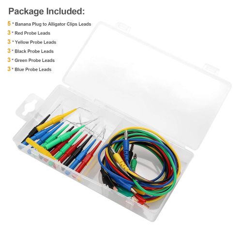  [아마존베스트]Linkstyle 20 Pcs Back Probe Kit Identified Automotive Back Probe Test Lead Set, 15Pcs 30V Back Probe Pins & 5Pcs 4mm Banana Plug to Copper Alligator Clip Test Wires for Car Repairing Circuit