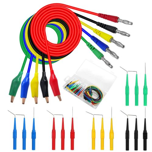  [아마존베스트]Linkstyle 20 Pcs Back Probe Kit Identified Automotive Back Probe Test Lead Set, 15Pcs 30V Back Probe Pins & 5Pcs 4mm Banana Plug to Copper Alligator Clip Test Wires for Car Repairing Circuit