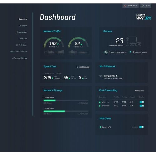  Linksys WRT Gaming WiFi Router Optimized for Xbox, Killer Prioritization Engine to Reduce Peak Ping and Latency, Dual Band, 4 Gigabit Ports, AC3200 (WRT32XB)