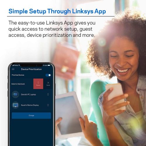  Linksys Velop AC2200 Tri-band Whole Home WiFi Intelligent Mesh System, 3-pack, Easy set-up, Maximize WiFi Range and Speed, Works with Alexa.