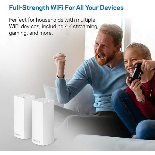  Linksys Velop AC2200 Tri-band Whole Home WiFi Intelligent Mesh System, 3-pack, Easy set-up, Maximize WiFi Range and Speed, Works with Alexa.