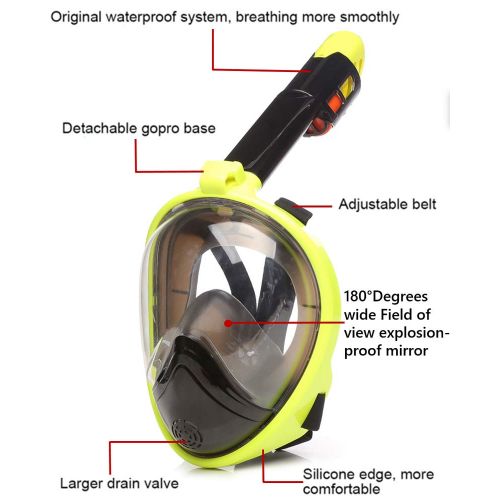  Linmon Snorkel Mask [Full Face] for Adults, Teens and Kids, GoPro Compatible Snorkeling Swimming & Underwater Mask with 180° Panoramic View Anti-Fog, Anti-Leak