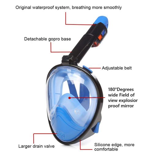  Linmon Snorkel Mask [Full Face] for Adults, Teens and Kids, GoPro Compatible Snorkeling Swimming & Underwater Mask with 180° Panoramic View Anti-Fog, Anti-Leak