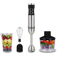 Linnuo Stabmixer Edelstahl 4-in-1 Set - Puerierstab Edelstahl, Schneebesen, Universalzerkleinerer, Mix- & Messbecher - Leistungsstarker 700 W Hand Blender - Smart Speed, Easy Click,