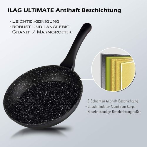  Linnuo 3tlg Pfannenset Induktion Pfanne Antihaft Bratpfanne Set - mit Soft Touch Griff (Nicht heiss) - Alu Pfannen Set Marmor Granit Keramik beschichtete Pfannen 28 cm, 24 cm, 20 cm