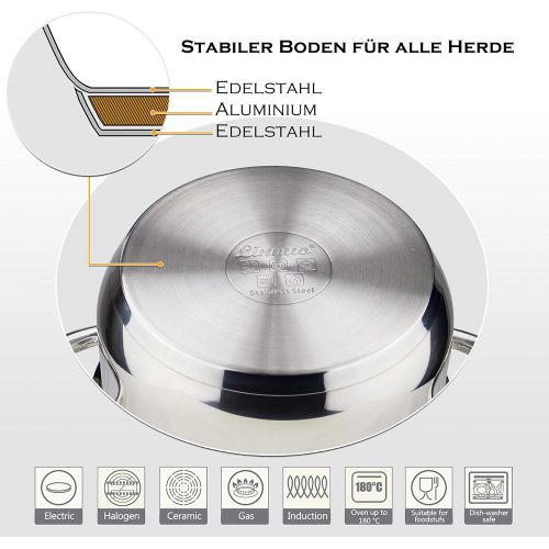  Linnuo Topfset Induktion - 4 Toepfe & 3 Glasdeckel - Kochtopf Set aus hochwertigem Edelstahl - Topf mit hohlem Griff - Nicht heiss beim Kochen - ideales Kochset fuer kleine Kuechen (7t