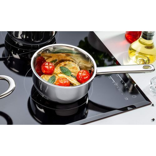  Linnuo Topfset Induktion - 4 Toepfe & 3 Glasdeckel - Kochtopf Set aus hochwertigem Edelstahl - Topf mit hohlem Griff - Nicht heiss beim Kochen - ideales Kochset fuer kleine Kuechen (7t